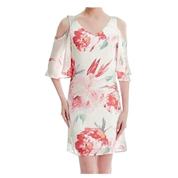 Connected Apparel Elegant Floral Cold Shoulder Chiffon Dress Size‎ 12 Summer - Picture 1 of 8
